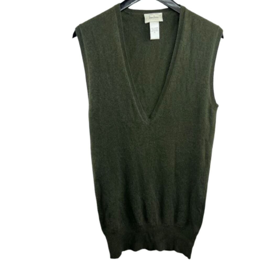 Neiman Marcus Women's 100% Cashmere Olive Green Longline Sweater Vest Size S